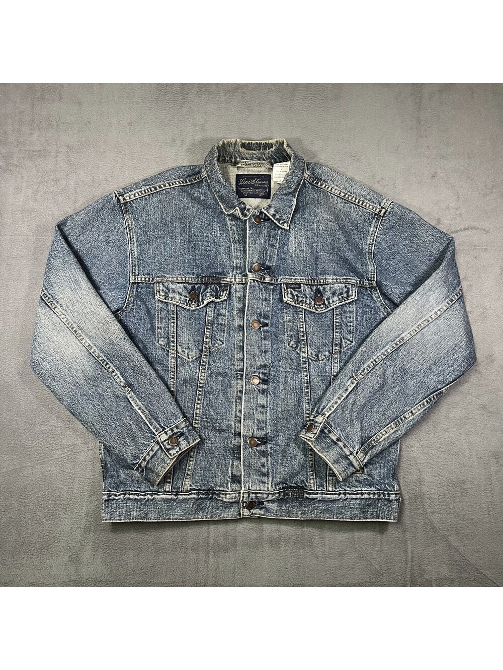 Levi's Strauss Signature Jacket Blue Mens Large Trucker Denim Acid Wash Everyday